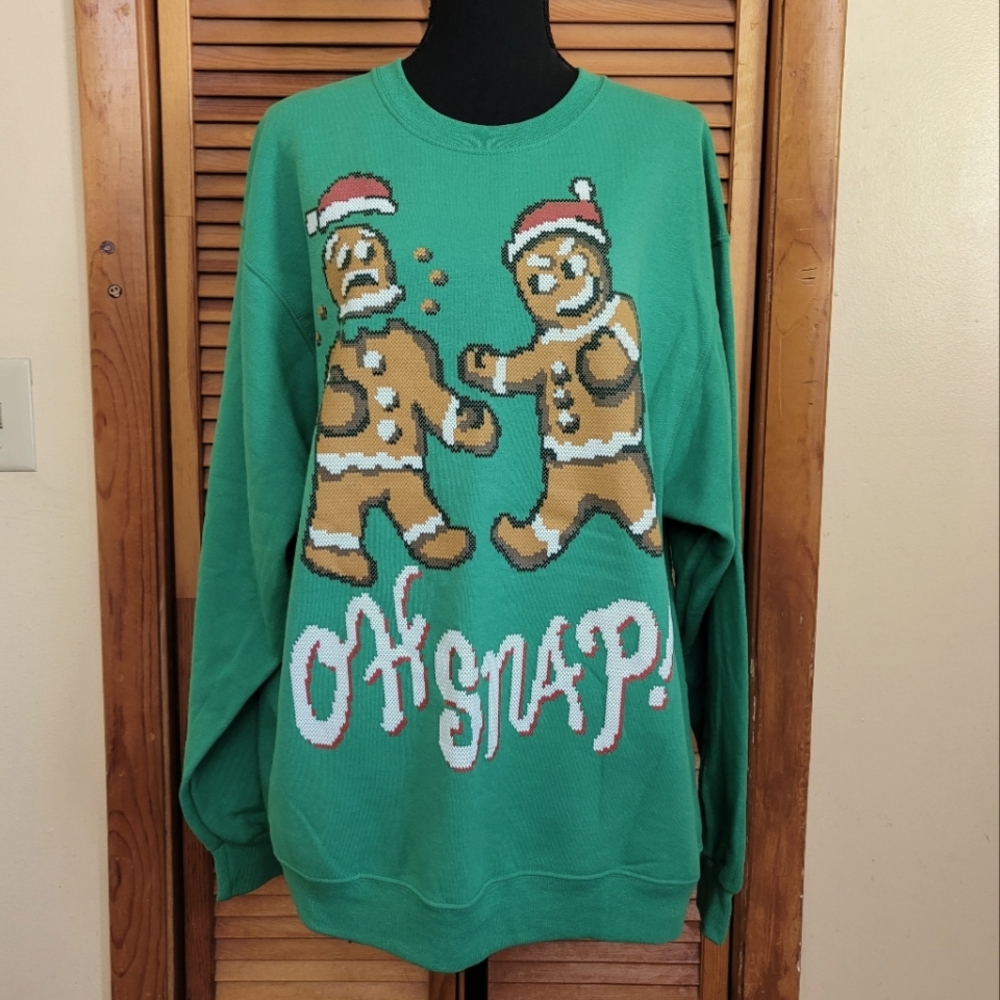 NWT Christmas Holiday Party Oh Snap Graphic Ugly Sweater Size Large (Unisex)